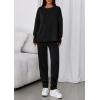 imagePRETTYGARDEN Womens 2 Piece Matching Lounge Sets 2025 Fall Long Sleeve Boatneck Sweatsuit Drawstring Sweatpants PocketsBlack