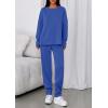 imagePRETTYGARDEN Womens 2 Piece Matching Lounge Sets 2025 Fall Long Sleeve Boatneck Sweatsuit Drawstring Sweatpants PocketsBlue