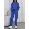 imagePRETTYGARDEN Womens 2 Piece Matching Lounge Sets 2025 Fall Long Sleeve Boatneck Sweatsuit Drawstring Sweatpants PocketsBlue