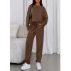 imagePRETTYGARDEN Womens 2 Piece Matching Lounge Sets 2025 Fall Long Sleeve Boatneck Sweatsuit Drawstring Sweatpants PocketsBrown