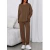 imagePRETTYGARDEN Womens 2 Piece Matching Lounge Sets 2025 Fall Long Sleeve Boatneck Sweatsuit Drawstring Sweatpants PocketsBrown
