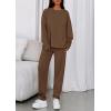 imagePRETTYGARDEN Womens 2 Piece Matching Lounge Sets 2025 Fall Long Sleeve Boatneck Sweatsuit Drawstring Sweatpants PocketsBrown