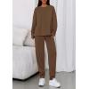 imagePRETTYGARDEN Womens 2 Piece Matching Lounge Sets 2025 Fall Long Sleeve Boatneck Sweatsuit Drawstring Sweatpants PocketsBrown
