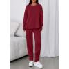 imagePRETTYGARDEN Womens 2 Piece Matching Lounge Sets 2025 Fall Long Sleeve Boatneck Sweatsuit Drawstring Sweatpants PocketsBurgundy