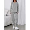 imagePRETTYGARDEN Womens 2 Piece Matching Lounge Sets 2025 Fall Long Sleeve Boatneck Sweatsuit Drawstring Sweatpants PocketsGrey
