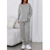 imagePRETTYGARDEN Womens 2 Piece Matching Lounge Sets 2025 Fall Long Sleeve Boatneck Sweatsuit Drawstring Sweatpants PocketsGrey