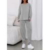 imagePRETTYGARDEN Womens 2 Piece Matching Lounge Sets 2025 Fall Long Sleeve Boatneck Sweatsuit Drawstring Sweatpants PocketsGrey