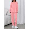 imagePRETTYGARDEN Womens 2 Piece Matching Lounge Sets 2025 Fall Long Sleeve Boatneck Sweatsuit Drawstring Sweatpants PocketsPink