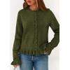 imagePRETTYGARDEN Womens Fall Button Down Cardigans Chunky Knit Ruffle Open Front Cropped Cardigan Sweaters Soft Long Sleeve TopsArmy Green