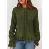 imagePRETTYGARDEN Womens Fall Button Down Cardigans Chunky Knit Ruffle Open Front Cropped Cardigan Sweaters Soft Long Sleeve TopsArmy Green