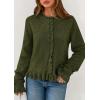 imagePRETTYGARDEN Womens Fall Button Down Cardigans Chunky Knit Ruffle Open Front Cropped Cardigan Sweaters Soft Long Sleeve TopsArmy Green