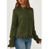 imagePRETTYGARDEN Womens Fall Button Down Cardigans Chunky Knit Ruffle Open Front Cropped Cardigan Sweaters Soft Long Sleeve TopsArmy Green