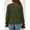 imagePRETTYGARDEN Womens Fall Button Down Cardigans Chunky Knit Ruffle Open Front Cropped Cardigan Sweaters Soft Long Sleeve TopsArmy Green