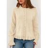 imagePRETTYGARDEN Womens Fall Button Down Cardigans Chunky Knit Ruffle Open Front Cropped Cardigan Sweaters Soft Long Sleeve TopsBeige