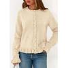imagePRETTYGARDEN Womens Fall Button Down Cardigans Chunky Knit Ruffle Open Front Cropped Cardigan Sweaters Soft Long Sleeve TopsBeige