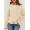 imagePRETTYGARDEN Womens Fall Button Down Cardigans Chunky Knit Ruffle Open Front Cropped Cardigan Sweaters Soft Long Sleeve TopsBeige