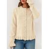 imagePRETTYGARDEN Womens Fall Button Down Cardigans Chunky Knit Ruffle Open Front Cropped Cardigan Sweaters Soft Long Sleeve TopsBeige