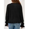 imagePRETTYGARDEN Womens Fall Button Down Cardigans Chunky Knit Ruffle Open Front Cropped Cardigan Sweaters Soft Long Sleeve TopsBlack