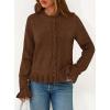 imagePRETTYGARDEN Womens Fall Button Down Cardigans Chunky Knit Ruffle Open Front Cropped Cardigan Sweaters Soft Long Sleeve TopsBrown