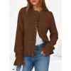 imagePRETTYGARDEN Womens Fall Button Down Cardigans Chunky Knit Ruffle Open Front Cropped Cardigan Sweaters Soft Long Sleeve TopsBrown