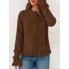imagePRETTYGARDEN Womens Fall Button Down Cardigans Chunky Knit Ruffle Open Front Cropped Cardigan Sweaters Soft Long Sleeve TopsBrown
