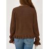 imagePRETTYGARDEN Womens Fall Button Down Cardigans Chunky Knit Ruffle Open Front Cropped Cardigan Sweaters Soft Long Sleeve TopsBrown