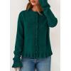 imagePRETTYGARDEN Womens Fall Button Down Cardigans Chunky Knit Ruffle Open Front Cropped Cardigan Sweaters Soft Long Sleeve TopsDark Green