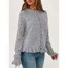 imagePRETTYGARDEN Womens Fall Button Down Cardigans Chunky Knit Ruffle Open Front Cropped Cardigan Sweaters Soft Long Sleeve TopsGrey