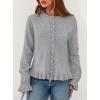 imagePRETTYGARDEN Womens Fall Button Down Cardigans Chunky Knit Ruffle Open Front Cropped Cardigan Sweaters Soft Long Sleeve TopsGrey
