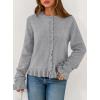 imagePRETTYGARDEN Womens Fall Button Down Cardigans Chunky Knit Ruffle Open Front Cropped Cardigan Sweaters Soft Long Sleeve TopsGrey