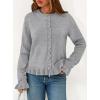 imagePRETTYGARDEN Womens Fall Button Down Cardigans Chunky Knit Ruffle Open Front Cropped Cardigan Sweaters Soft Long Sleeve TopsGrey