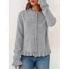 imagePRETTYGARDEN Womens Fall Button Down Cardigans Chunky Knit Ruffle Open Front Cropped Cardigan Sweaters Soft Long Sleeve TopsGrey