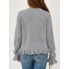 imagePRETTYGARDEN Womens Fall Button Down Cardigans Chunky Knit Ruffle Open Front Cropped Cardigan Sweaters Soft Long Sleeve TopsGrey