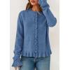 imagePRETTYGARDEN Womens Fall Button Down Cardigans Chunky Knit Ruffle Open Front Cropped Cardigan Sweaters Soft Long Sleeve TopsGrey Blue