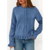 imagePRETTYGARDEN Womens Fall Button Down Cardigans Chunky Knit Ruffle Open Front Cropped Cardigan Sweaters Soft Long Sleeve TopsGrey Blue