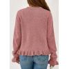 imagePRETTYGARDEN Womens Fall Button Down Cardigans Chunky Knit Ruffle Open Front Cropped Cardigan Sweaters Soft Long Sleeve TopsGrey Pink