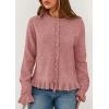 imagePRETTYGARDEN Womens Fall Button Down Cardigans Chunky Knit Ruffle Open Front Cropped Cardigan Sweaters Soft Long Sleeve TopsGrey Pink
