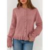 imagePRETTYGARDEN Womens Fall Button Down Cardigans Chunky Knit Ruffle Open Front Cropped Cardigan Sweaters Soft Long Sleeve TopsGrey Pink