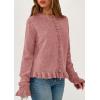 imagePRETTYGARDEN Womens Fall Button Down Cardigans Chunky Knit Ruffle Open Front Cropped Cardigan Sweaters Soft Long Sleeve TopsGrey Pink
