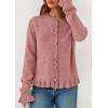 imagePRETTYGARDEN Womens Fall Button Down Cardigans Chunky Knit Ruffle Open Front Cropped Cardigan Sweaters Soft Long Sleeve TopsGrey Pink