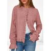 imagePRETTYGARDEN Womens Fall Button Down Cardigans Chunky Knit Ruffle Open Front Cropped Cardigan Sweaters Soft Long Sleeve TopsGrey Pink