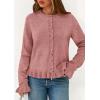 imagePRETTYGARDEN Womens Fall Button Down Cardigans Chunky Knit Ruffle Open Front Cropped Cardigan Sweaters Soft Long Sleeve TopsGrey Pink