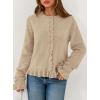 imagePRETTYGARDEN Womens Fall Button Down Cardigans Chunky Knit Ruffle Open Front Cropped Cardigan Sweaters Soft Long Sleeve TopsKhaki