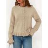imagePRETTYGARDEN Womens Fall Button Down Cardigans Chunky Knit Ruffle Open Front Cropped Cardigan Sweaters Soft Long Sleeve TopsKhaki