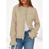 imagePRETTYGARDEN Womens Fall Button Down Cardigans Chunky Knit Ruffle Open Front Cropped Cardigan Sweaters Soft Long Sleeve TopsKhaki