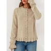 imagePRETTYGARDEN Womens Fall Button Down Cardigans Chunky Knit Ruffle Open Front Cropped Cardigan Sweaters Soft Long Sleeve TopsKhaki