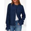 imagePRETTYGARDEN Womens Fall Button Down Cardigans Chunky Knit Ruffle Open Front Cropped Cardigan Sweaters Soft Long Sleeve TopsNavy Blue