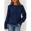 imagePRETTYGARDEN Womens Fall Button Down Cardigans Chunky Knit Ruffle Open Front Cropped Cardigan Sweaters Soft Long Sleeve TopsNavy Blue