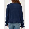 imagePRETTYGARDEN Womens Fall Button Down Cardigans Chunky Knit Ruffle Open Front Cropped Cardigan Sweaters Soft Long Sleeve TopsNavy Blue