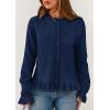 imagePRETTYGARDEN Womens Fall Button Down Cardigans Chunky Knit Ruffle Open Front Cropped Cardigan Sweaters Soft Long Sleeve TopsNavy Blue
